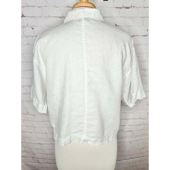 Madewell White 100% Linen Cropped Button Front Short Sleeve Top Womens Large - Picture 8 of 8